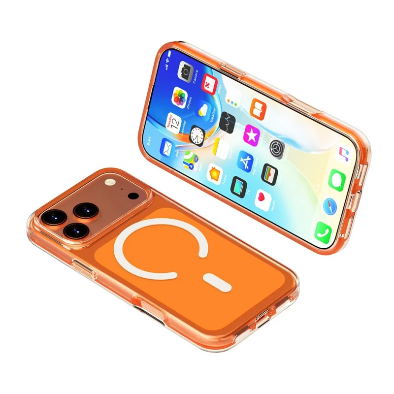 For iPhone 18 Pro Magnetic Case PC + TPU Clear Phone Cover - Orange