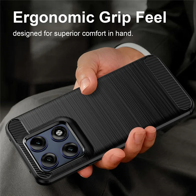 For Motorola Edge 70 Pro 5G TPU Case Protective Phone Cover Carbon Fiber Texture Brushed - Black
