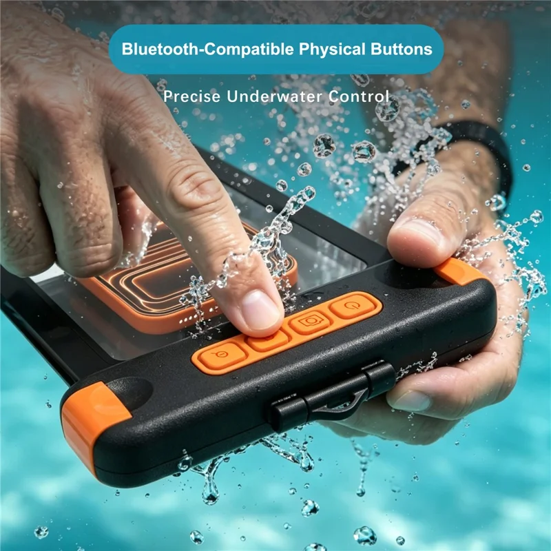 For iPhone 17 Waterproof Phone Pouch IPX8 Underwater Case Bluetooth-compatible Camera Button Floating Dry Bag - Black / Orange
