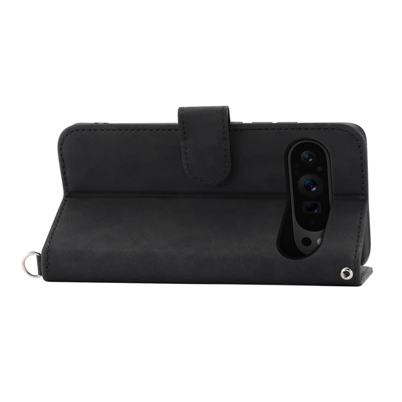 For Google Pixel 11 Pro XL Wallet Case Flower Pattern PU Leather Phone Cover with Strap - Black