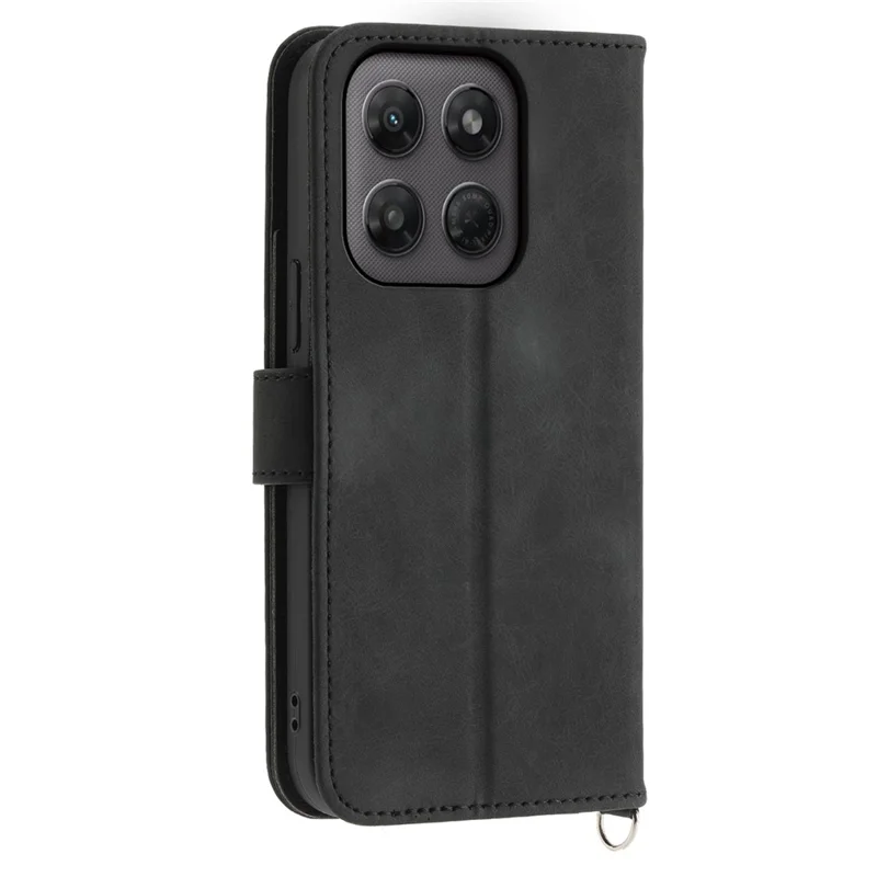 Coque portefeuille pour Motorola Edge 70 Pro 5G, motif fleuri en cuir PU avec dragonne - Noir