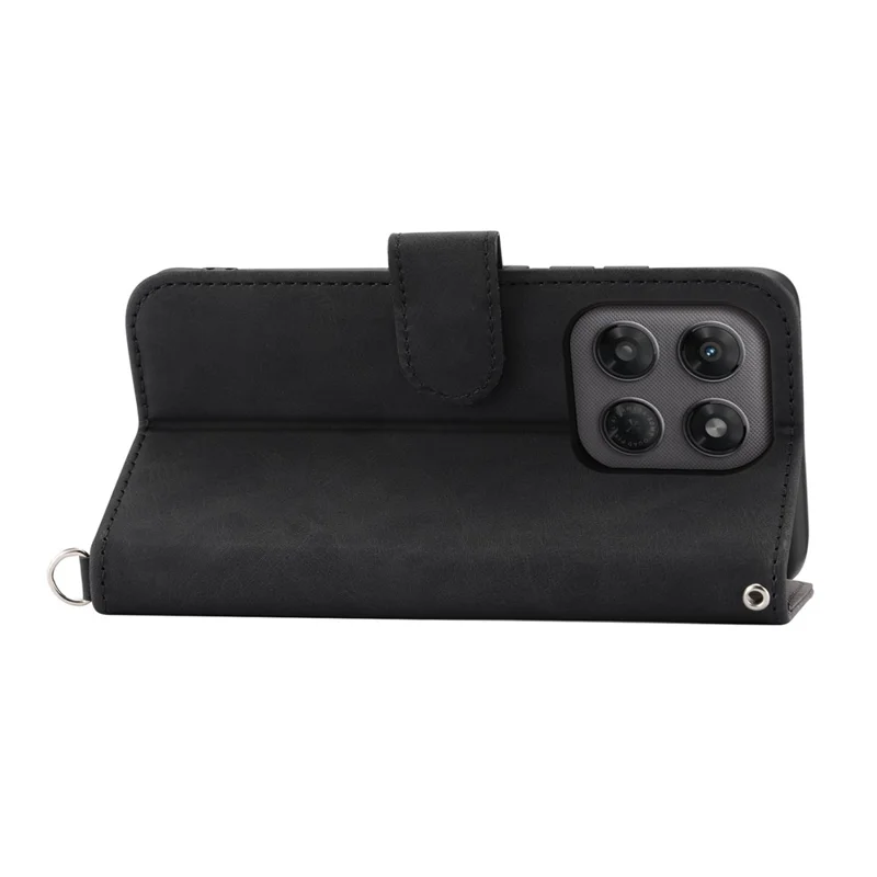 Coque portefeuille pour Motorola Edge 70 Pro 5G, motif fleuri en cuir PU avec dragonne - Noir