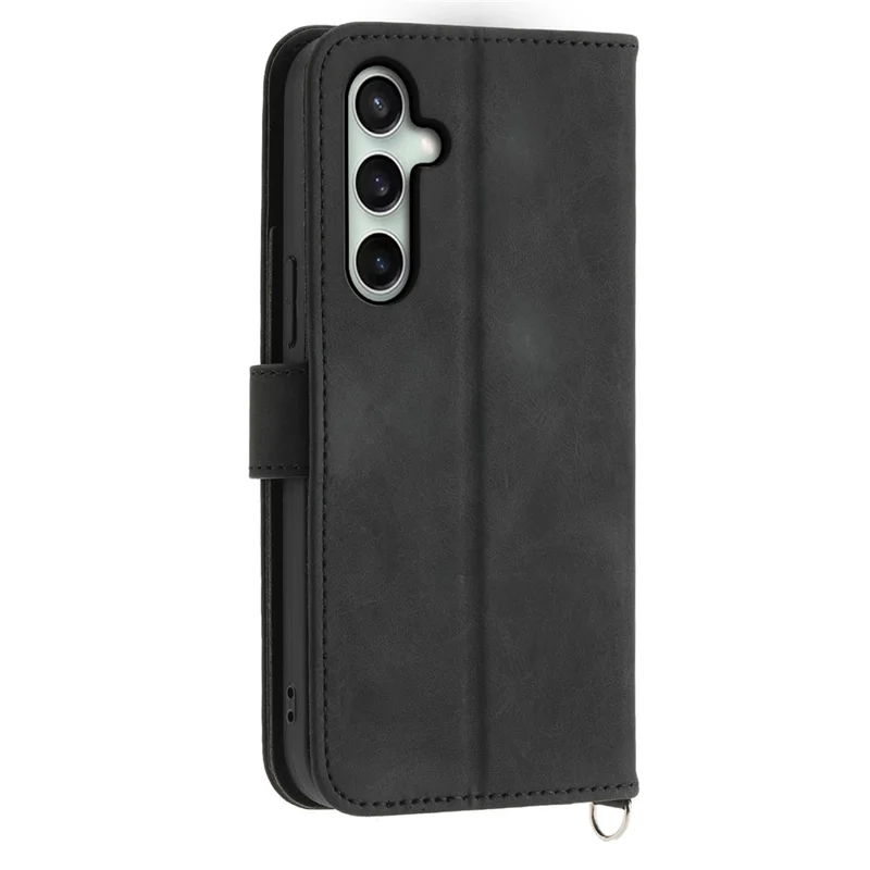 For Samsung Galaxy S26 FE Wallet Case Flower Pattern PU Leather Phone Cover with Strap - Black
