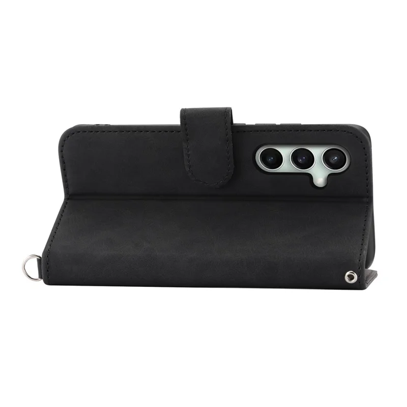 For Samsung Galaxy S26 FE Wallet Case Flower Pattern PU Leather Phone Cover with Strap - Black