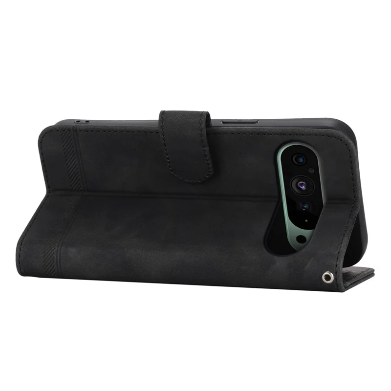 DIERFENG DF-03 Per Google Pixel 11 / 11 Pro Custodia in Pelle PU con Stampa Linee, Portafoglio con Cinturino da Polso - Nero