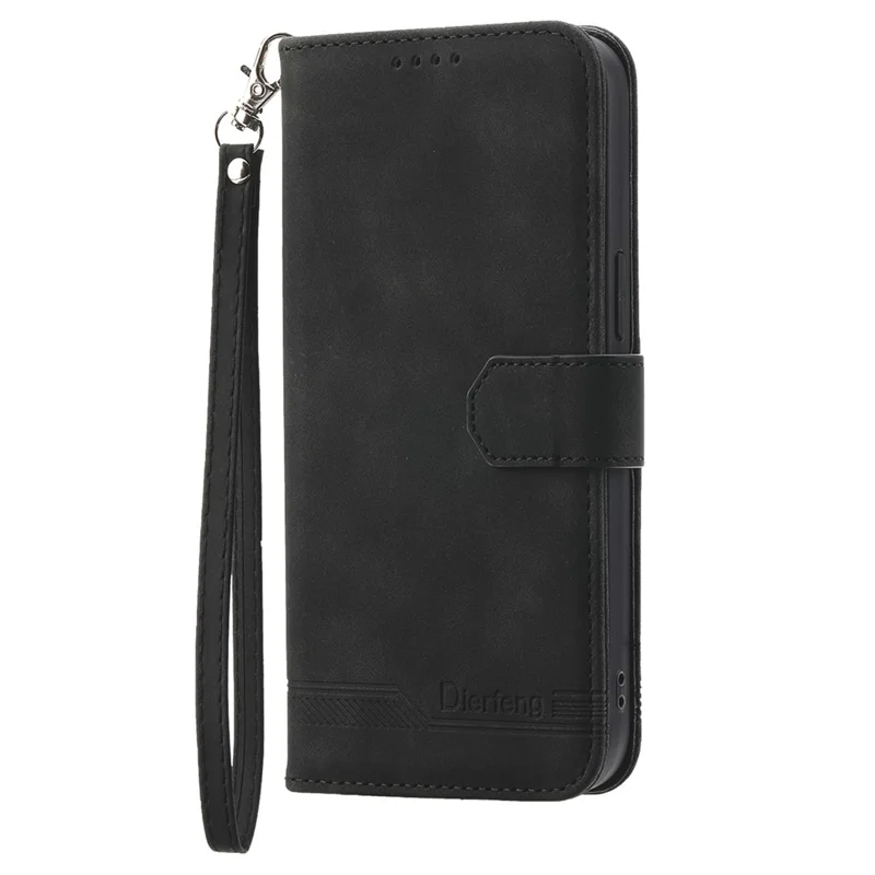 DIERFENG DF-03 Per Google Pixel 11 Pro XL Custodia in Pelle PU con Stampa a Righe, Cover Portafoglio con Cinturino da Polso - Nero