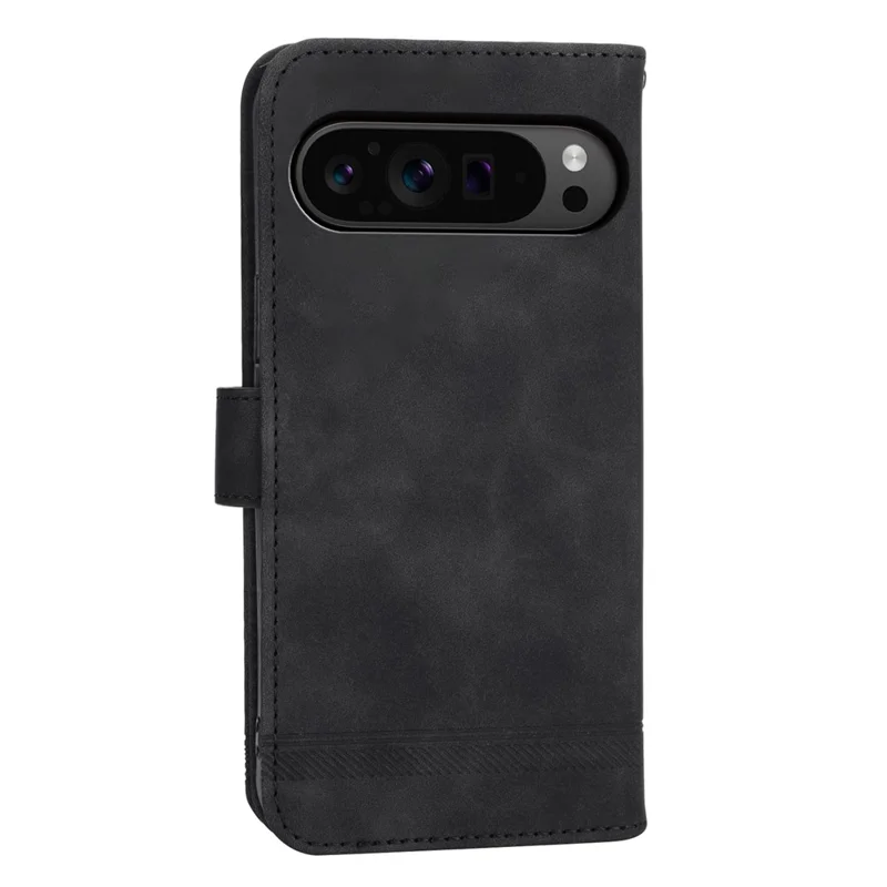 DIERFENG DF-03 Per Google Pixel 11 Pro XL Custodia in Pelle PU con Stampa a Righe, Cover Portafoglio con Cinturino da Polso - Nero