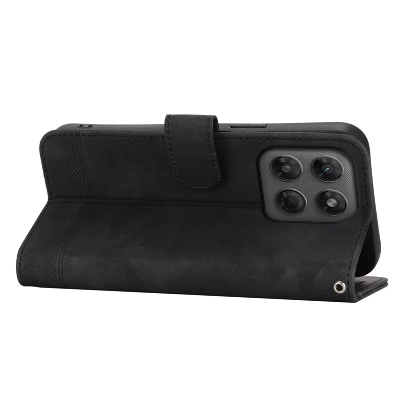 DIERFENG DF-03 For Motorola Edge 70 Pro 5G Leather Case Lines Imprint Wallet Phone Cover with Wrist Strap - Black