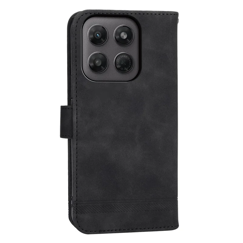 DIERFENG DF-03 For Motorola Edge 70 Pro 5G Leather Case Lines Imprint Wallet Phone Cover with Wrist Strap - Black