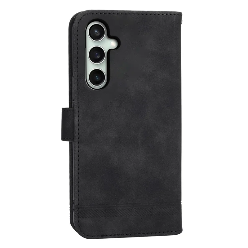 DIERFENG DF-03 For Samsung Galaxy S26 FE Leather Case Lines Imprint Wallet Phone Cover with Wrist Strap - Black