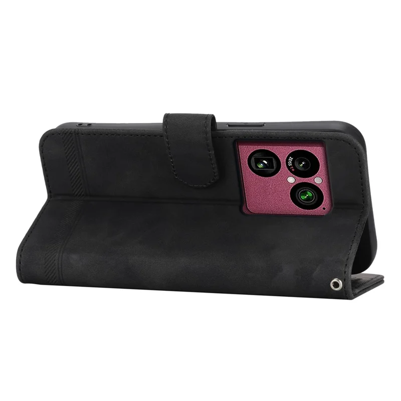 DIERFENG DF-03 For Sony Xperia 1 VIII Leather Case Lines Imprint Wallet Phone Cover with Wrist Strap - Black