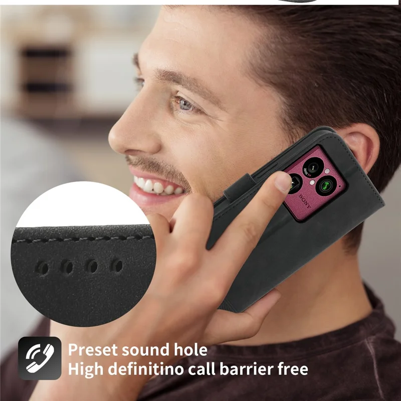 DIERFENG DF-03 For Sony Xperia 1 VIII Leather Case Lines Imprint Wallet Phone Cover with Wrist Strap - Black