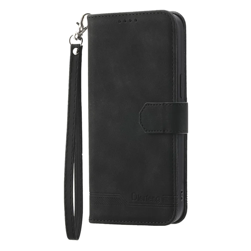DIERFENG DF-03 For Sony Xperia 1 VIII Leather Case Lines Imprint Wallet Phone Cover with Wrist Strap - Black