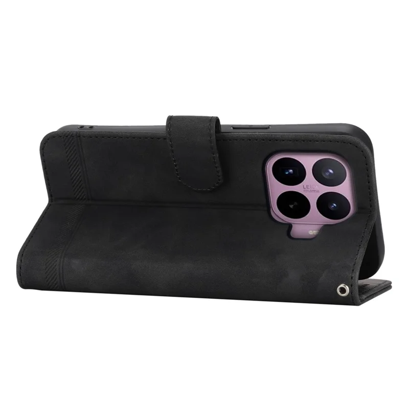 DIERFENG DF-03 For Xiaomi 17T Pro Leather Case Lines Imprint Wallet Phone Cover with Wrist Strap - Black