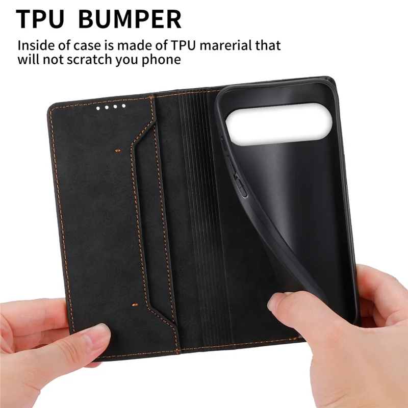 Funda cartera para Google Pixel 11 / Pixel 11 Pro con bloqueo RFID, funda de cuero PU vintage - Negro