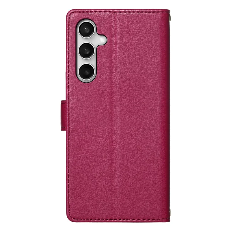 For Samsung Galaxy S26 FE Case Adorable Cat Pattern PU Leather Wallet Phone Cover with Wrist Strap - Rose