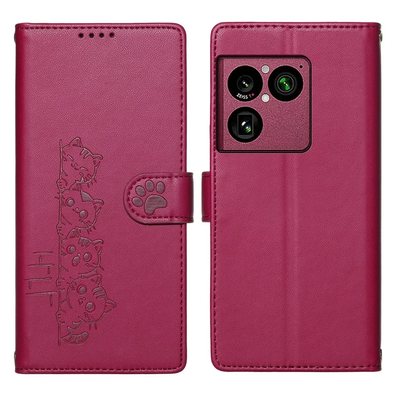 Чехол для Sony Xperia 1 VIII с очаровательным рисунком кота, кошельком из искусственной кожи с ремешком на запястье - розовый