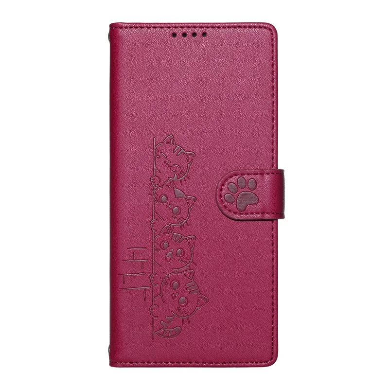 Чехол для Sony Xperia 1 VIII с очаровательным рисунком кота, кошельком из искусственной кожи с ремешком на запястье - розовый