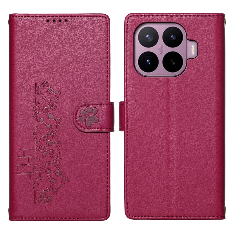 For Xiaomi 17T Pro Case Adorable Cat Pattern PU Leather Wallet Phone Cover with Wrist Strap - Rose