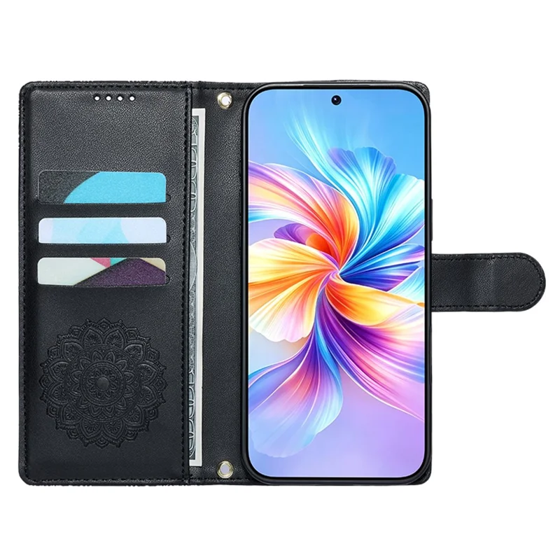 For Google Pixel 11 Pro XL Case Embossed Totem Leather Flip Wallet Phone Cover with Wrist Strap - Black