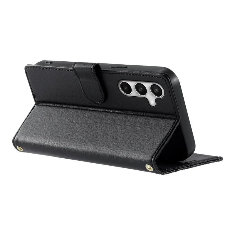 For Samsung Galaxy S26 FE Case Embossed Totem Leather Flip Wallet Phone Cover with Wrist Strap - Black