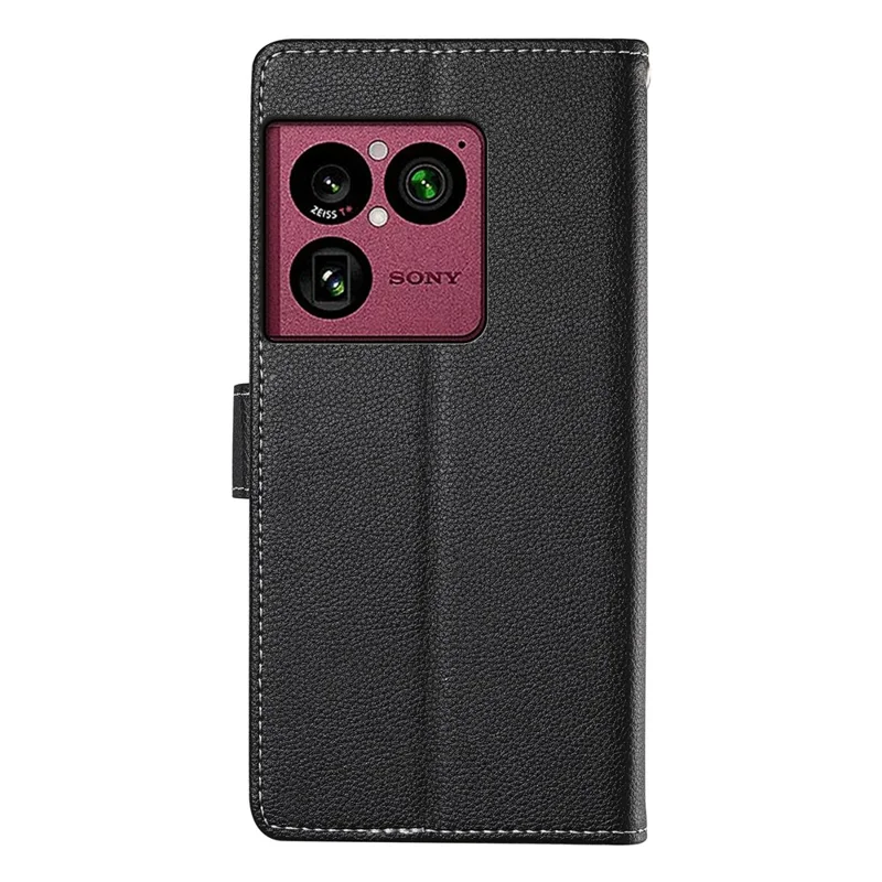 غطاء لهاتف Sony Xperia 1 VIII بحافة مغناطيسية وتصميم جلد بنسيج قشرة التوت وحافظة محفظة مع حزام معصم - أسود