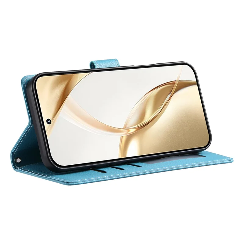 For Xiaomi 17T Pro Case Magnetic Snap Litchi Texture Leather Wallet Phone Cover with Wrist Strap - Sky Blue