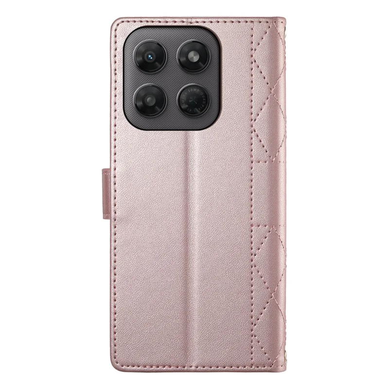 For Motorola Edge 70 Pro 5G Wallet Case Rhombus Stitching Stand Leather Phone Cover with Long   /   Short Strap - Rose Gold