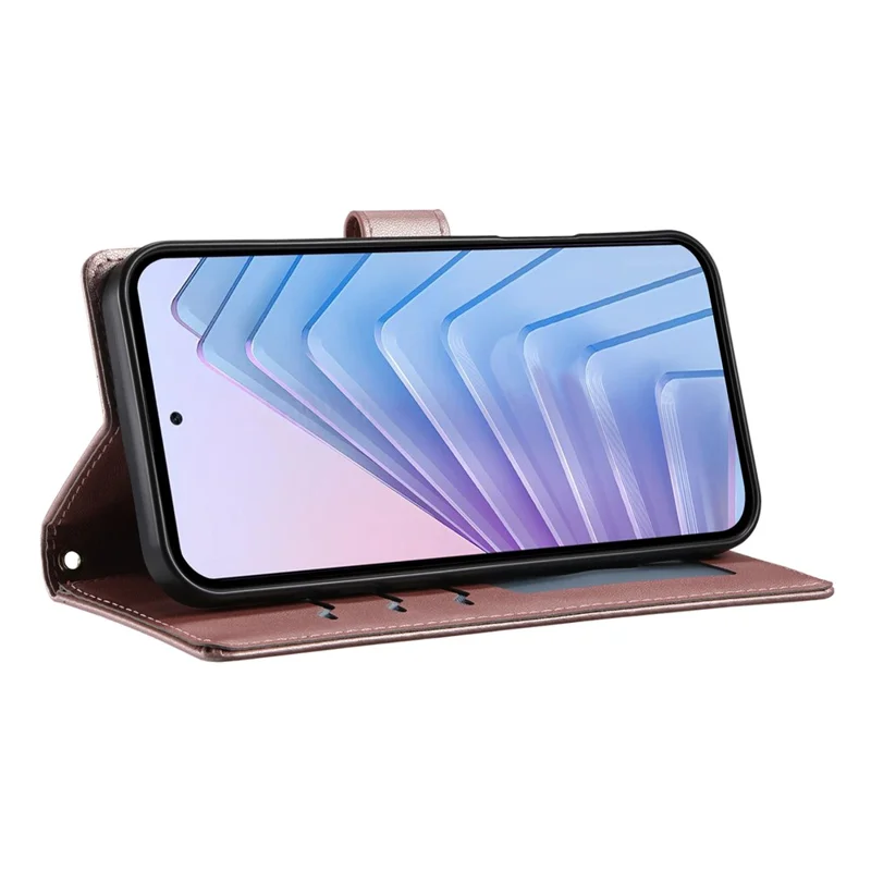 For Motorola Edge 70 Pro 5G Wallet Case Rhombus Stitching Stand Leather Phone Cover with Long   /   Short Strap - Rose Gold
