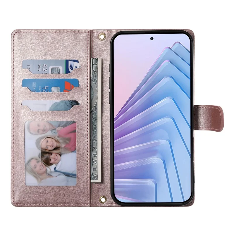 For Motorola Edge 70 Pro 5G Wallet Case Rhombus Stitching Stand Leather Phone Cover with Long   /   Short Strap - Rose Gold