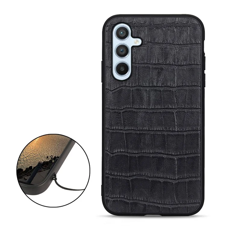 Для Samsung Galaxy A54 5G Crocodile Texture Anti-Scratch Case Genuine Leather Coated PC + TPU Shockproof Protective Phone Cover - Черный