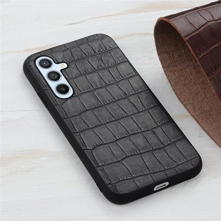 Для Samsung Galaxy A54 5G Crocodile Texture Anti-Scratch Case Genuine Leather Coated PC + TPU Shockproof Protective Phone Cover - Черный