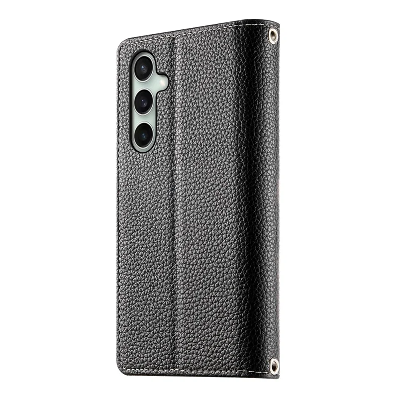 Чехол из кожи для Samsung Galaxy S26 FE с отделением-кошельком на молнии, цветной дизайн, флип-чехол с ремешками - Черный