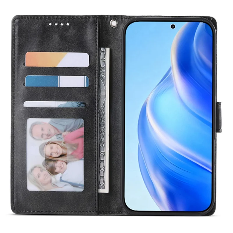 For Google Pixel 11 Pro XL Case Stand Wallet Calf Texture PU Leather Flip Phone Cover with Wrist Strap - Black