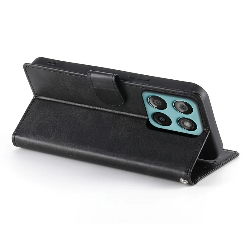 For Motorola Edge 70 Pro 5G Case Stand Wallet Calf Texture PU Leather Flip Phone Cover with Wrist Strap - Black