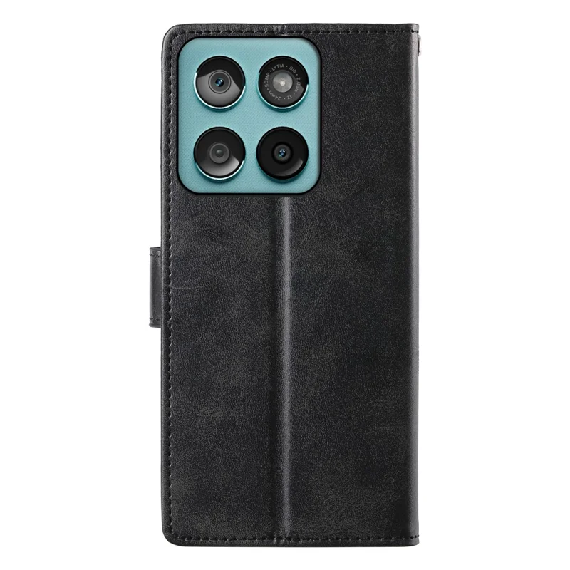 For Motorola Edge 70 Pro 5G Case Stand Wallet Calf Texture PU Leather Flip Phone Cover with Wrist Strap - Black