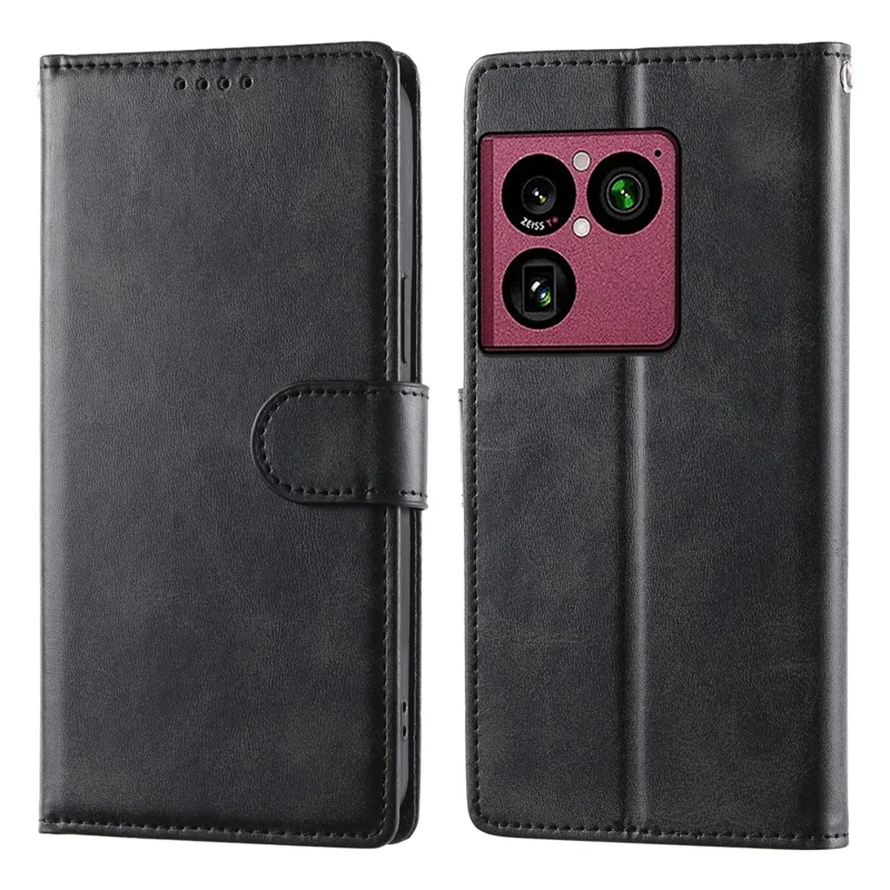 For Sony Xperia 1 VIII Case Stand Wallet Calf Texture PU Leather Flip Phone Cover with Wrist Strap - Black