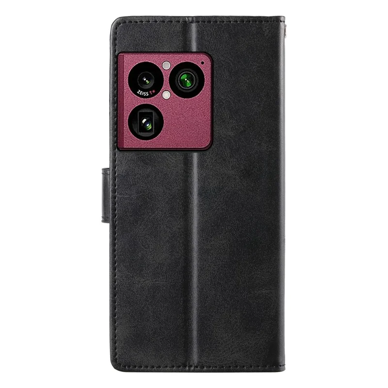 For Sony Xperia 1 VIII Case Stand Wallet Calf Texture PU Leather Flip Phone Cover with Wrist Strap - Black