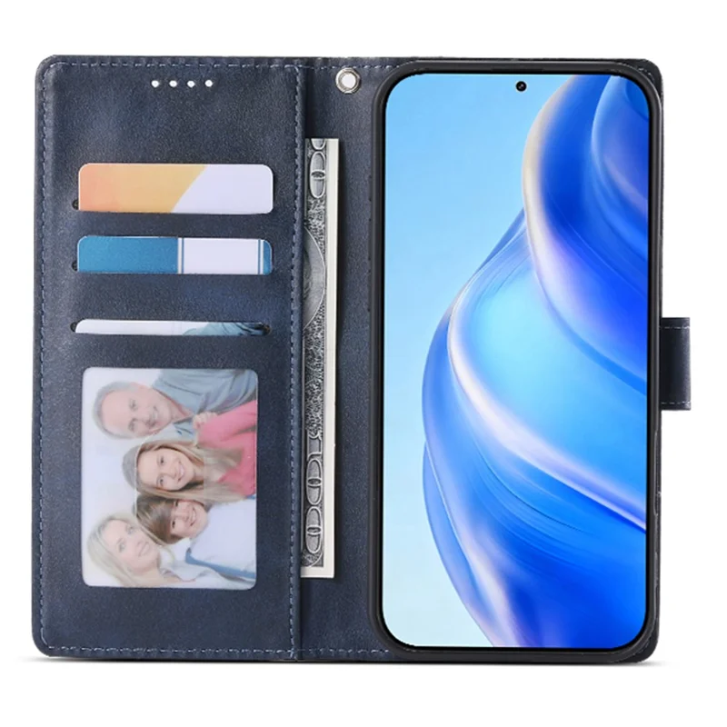 For Sony Xperia 1 VIII Case Stand Wallet Calf Texture PU Leather Flip Phone Cover with Wrist Strap - Blue