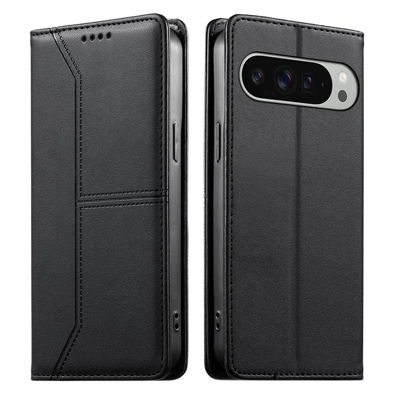 For Google Pixel 11 Pro XL Wallet Stand Case Line Splicing TPU PU Leather Phone Cover - Black