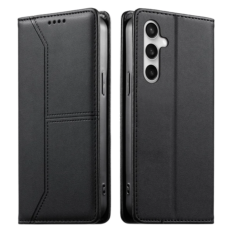 For Samsung Galaxy S26 FE Wallet Stand Case Line Splicing TPU PU Leather Phone Cover - Black - 1