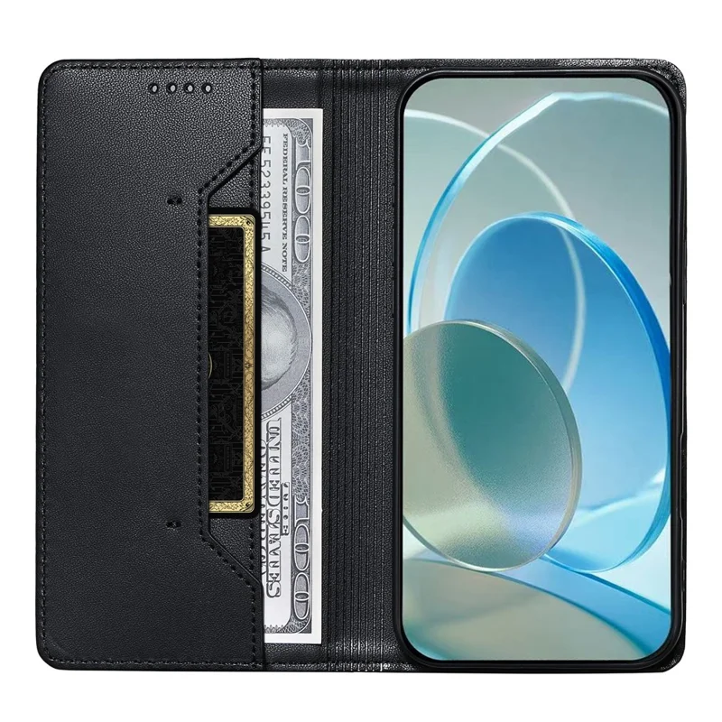 For Samsung Galaxy S26 FE Wallet Stand Case Line Splicing TPU PU Leather Phone Cover - Black - 2