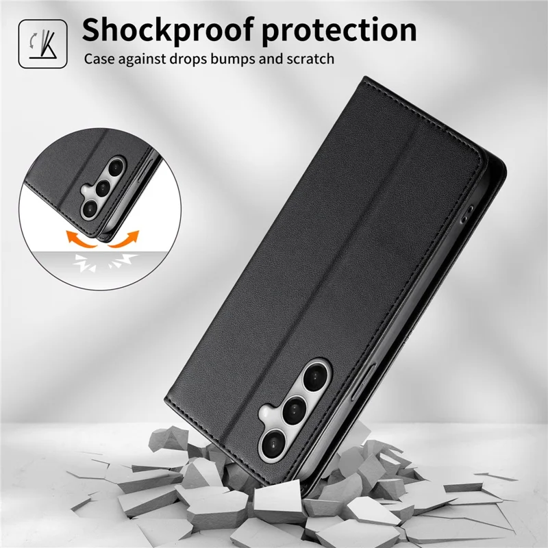 For Samsung Galaxy S26 FE Wallet Stand Case Line Splicing TPU PU Leather Phone Cover - Black - 5