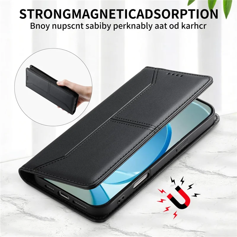 For Samsung Galaxy S26 FE Wallet Stand Case Line Splicing TPU PU Leather Phone Cover - Black - 6