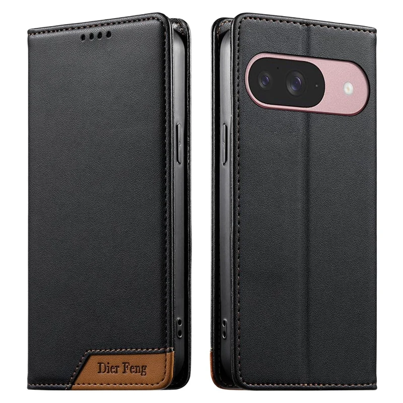 DIERFENG DF-018 per Google Pixel 11 / 11 Pro Custodia Portafoglio con Blocco RFID, Cover in Pelle con Angolo Logo Bicolore - Nero