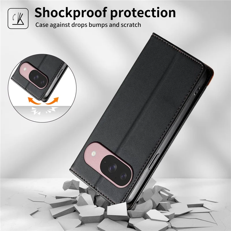 DIERFENG DF-018 per Google Pixel 11 / 11 Pro Custodia Portafoglio con Blocco RFID, Cover in Pelle con Angolo Logo Bicolore - Nero