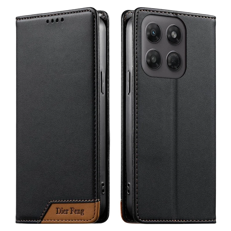 DIERFENG DF-018 for Motorola Moto G37 5G  /  G47 5G Case RFID Blocking Wallet Leather Phone Cover with Color Splicing Logo Corner - Black