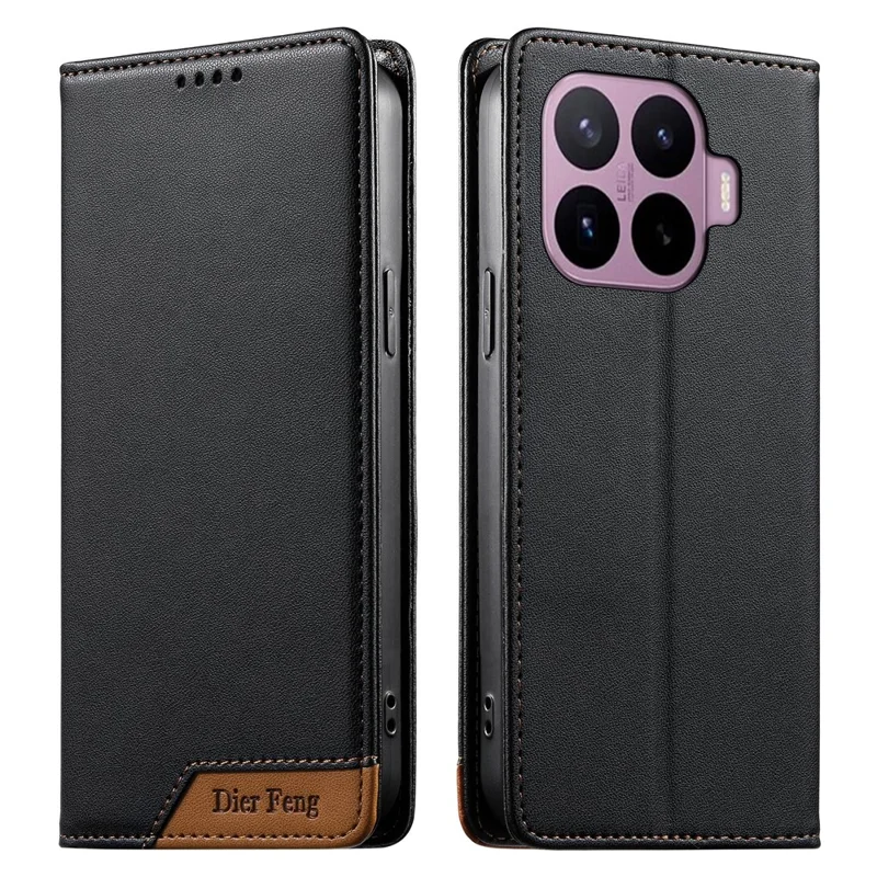 DIERFENG DF-018 per Xiaomi 17T Pro Custodia Portafoglio in Pelle con Tecnologia Anti-RFID, Angolo del Logo a Tinta Unita - Nero