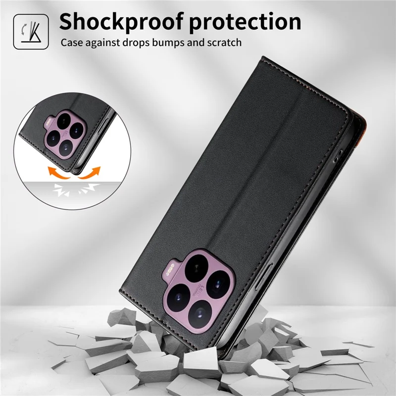 DIERFENG DF-018 per Xiaomi 17T Pro Custodia Portafoglio in Pelle con Tecnologia Anti-RFID, Angolo del Logo a Tinta Unita - Nero