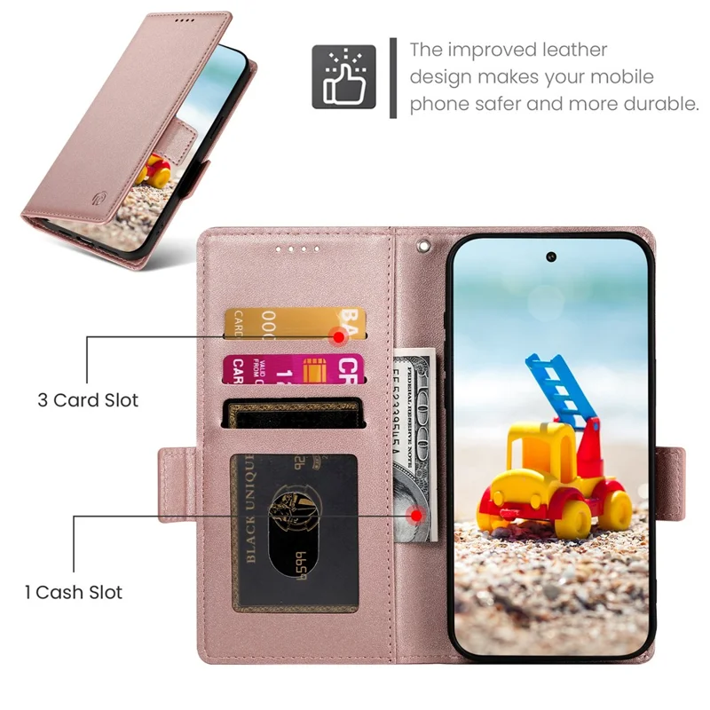 For Google Pixel 11 Pro XL Stand Case PU Leather Wallet Phone Cover - Rose Gold